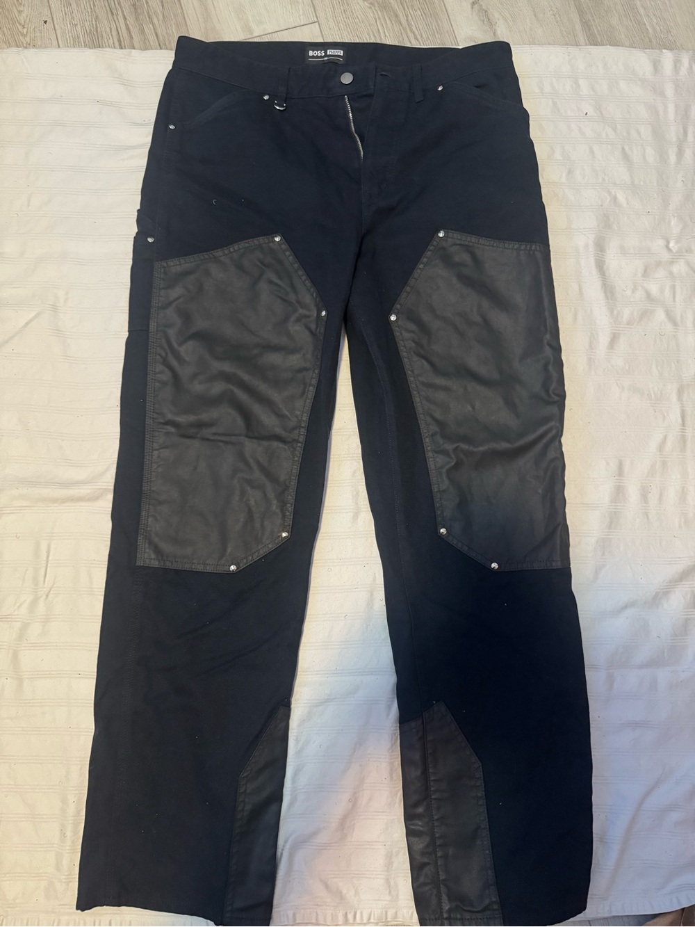 Boss x Phipps Black Men's Cargo Pants with Contrasting Knee Panels